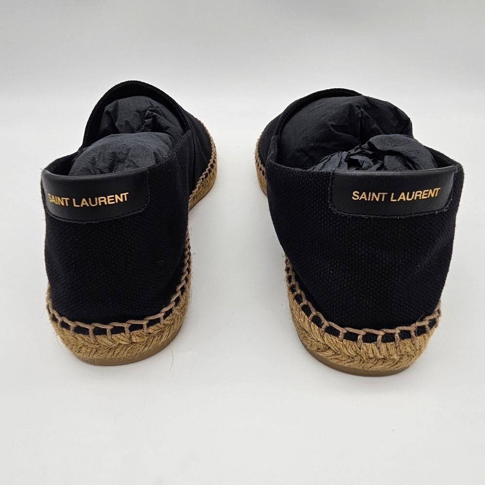 Saint Laurent Paris YSL Mens Espadrilles Logo Embroidered Canvas Black Nero  9.5 - Picture 4 of 9